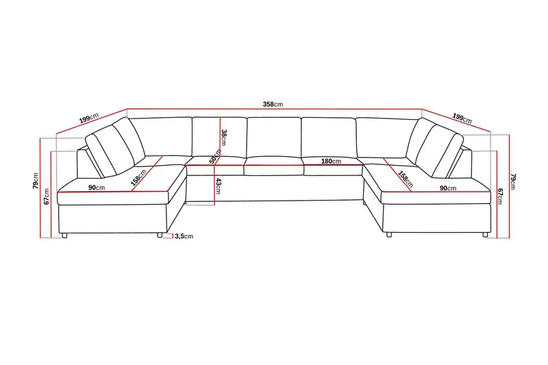 Crazy 5-istuttava U-muotoinen Sohva Kaksoisdivaanilla Kankaalla - Antrasiitti - Huonekalut - Sohva - U-Sohva