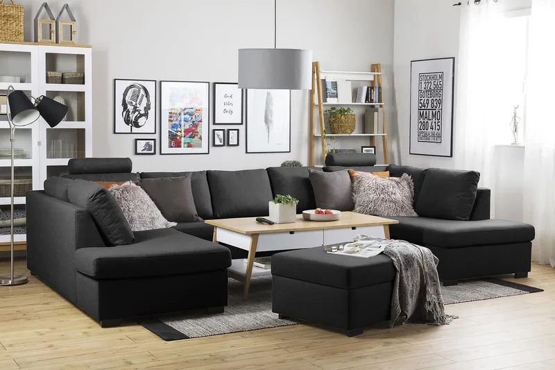 Crazy 5-istuttava U-muotoinen Sohva Kaksoisdivaanilla Kankaalla - Antrasiitti - Huonekalut - Sohva - U-Sohva