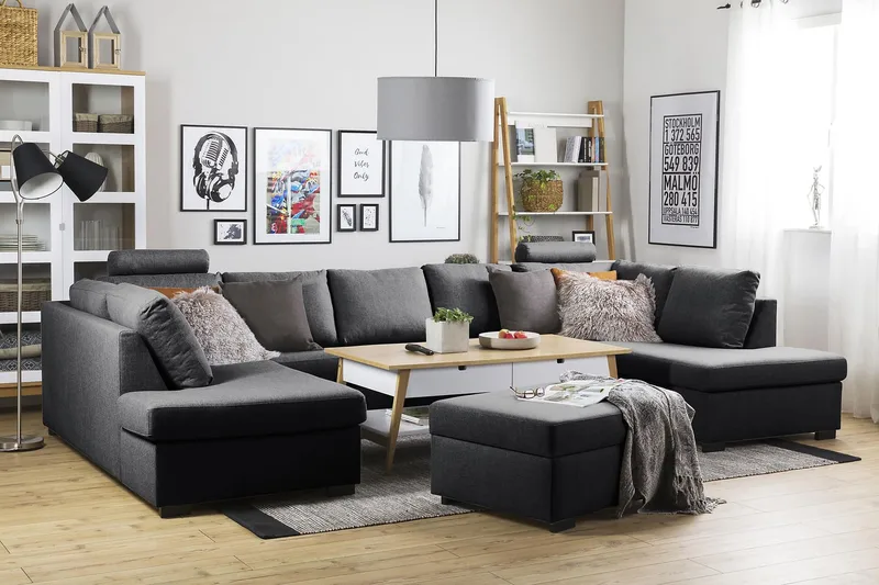 Crazy 5-istuttava U-muotoinen Sohva Kaksoisdivaanilla Kankaalla - Tummanharmaa - Huonekalut - Sohva - U-Sohva