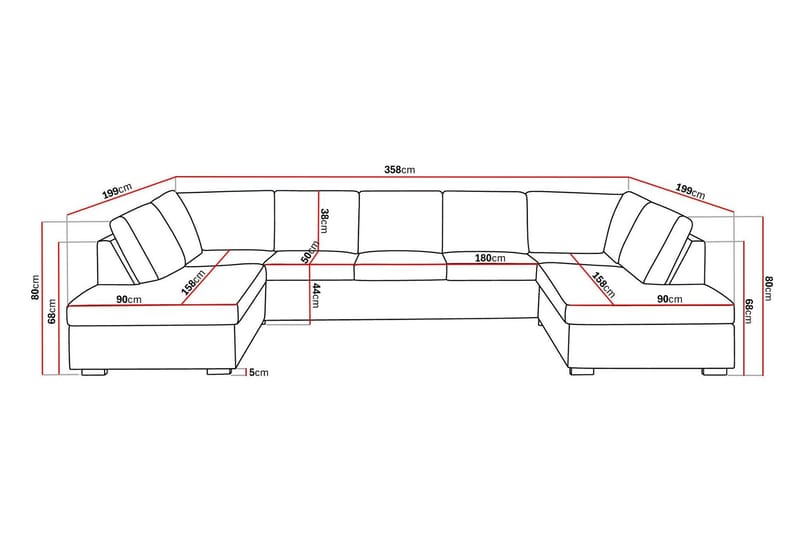 Crazy 5-istuttava U-muotoinen Sohva Kaksoisdivaanilla Kankaalla - Tummanharmaa - Huonekalut - Sohva - U-Sohva