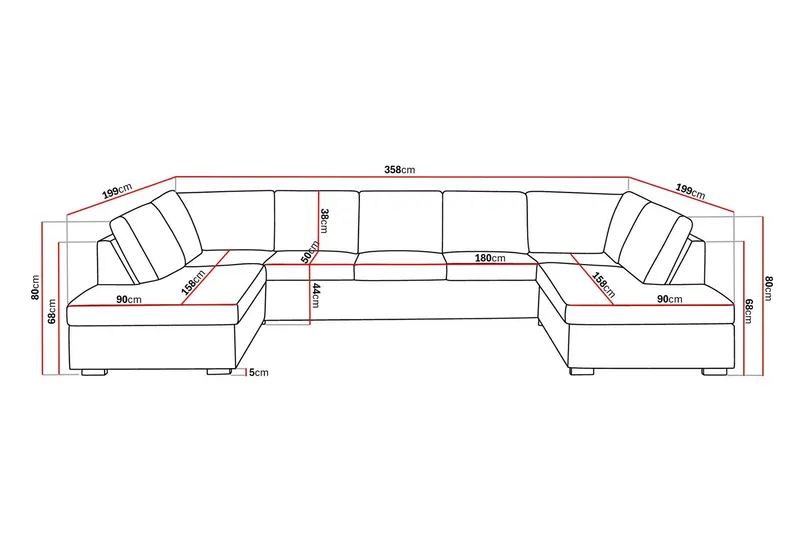 Crazy 5-istuttava U-muotoinen Sohva Kaksoisdivaanilla Kankaalla - Tummanharmaa - Huonekalut - Sohva - U-Sohva