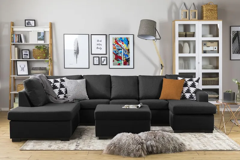 Crazy 5-istuttava Vasenkätinen U-muotoinen Sohva Divaanilla ja Divaanituolilla Kankaalla - Antrasiitti - Huonekalut - Sohva - U-Sohva