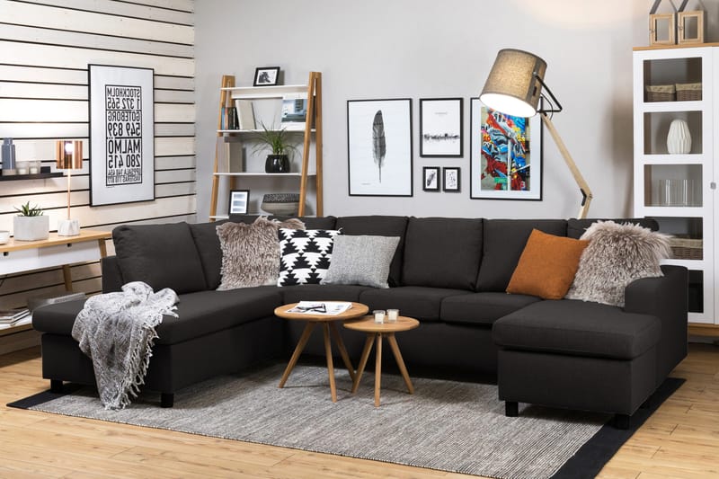 Crazy 5-istuttava Vasenkätinen U-muotoinen Sohva Divaanilla ja Divaanituolilla Kankaalla - Antrasiitti - Huonekalut - Sohva - U-Sohva