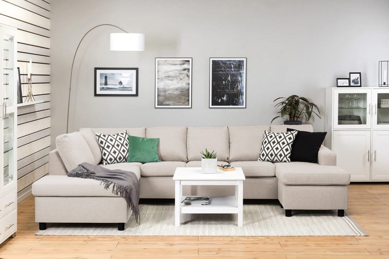 Crazy 5-istuttava Vasenkätinen U-muotoinen Sohva Divaanilla ja Divaanituolilla Kankaalla - Beige - Huonekalut - Sohva - U-Sohva