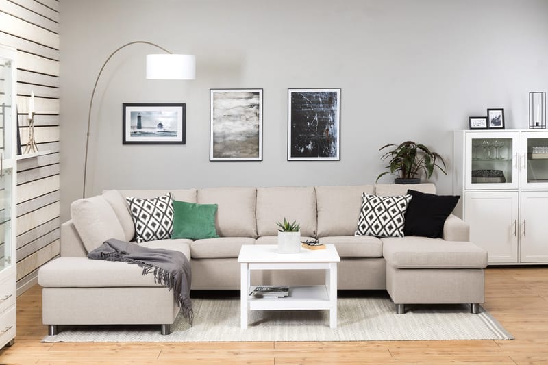 Crazy 5-istuttava Vasenkätinen U-muotoinen Sohva Divaanilla ja Divaanituolilla Kankaalla - Beige - Huonekalut - Sohva - U-Sohva