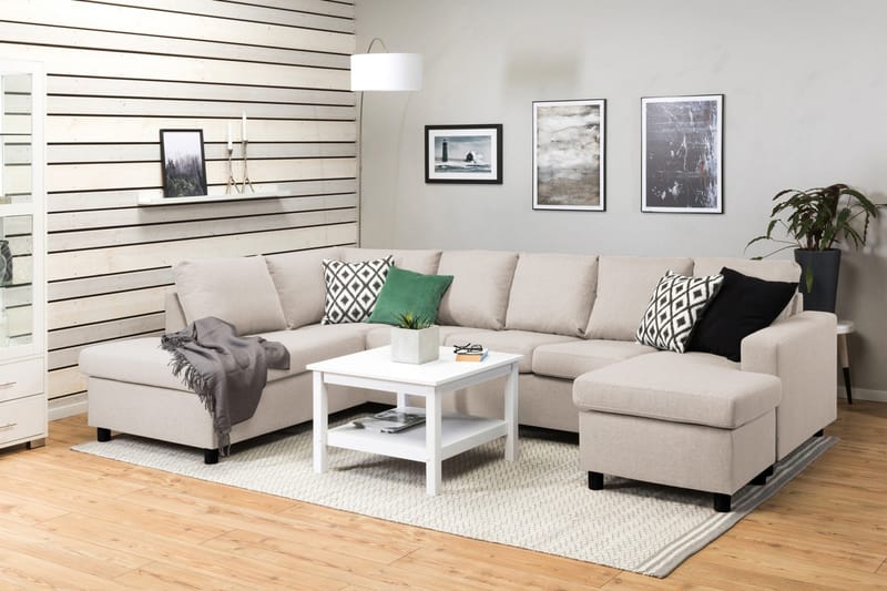 Crazy 5-istuttava Vasenkätinen U-muotoinen Sohva Divaanilla ja Divaanituolilla Kankaalla - Beige - Huonekalut - Sohva - U-Sohva