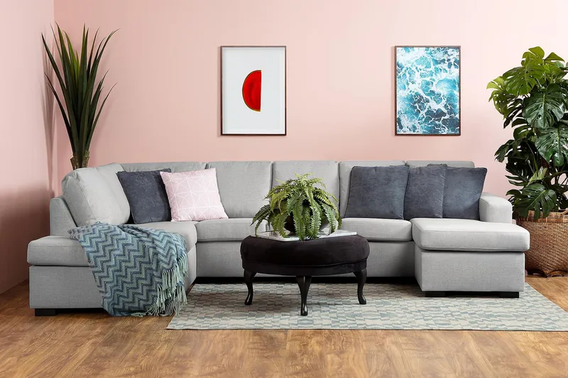 Crazy 5-istuttava Vasenkätinen U-muotoinen Sohva Divaanilla ja Divaanituolilla Kankaalla - Harmaa - Huonekalut - Sohva - U-Sohva