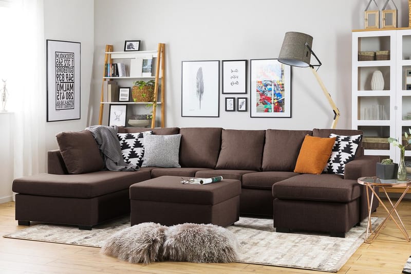 Crazy 5-istuttava Vasenkätinen U-muotoinen Sohva Divaanilla ja Divaanituolilla Kankaalla - Ruskea - Huonekalut - Sohva - U-Sohva