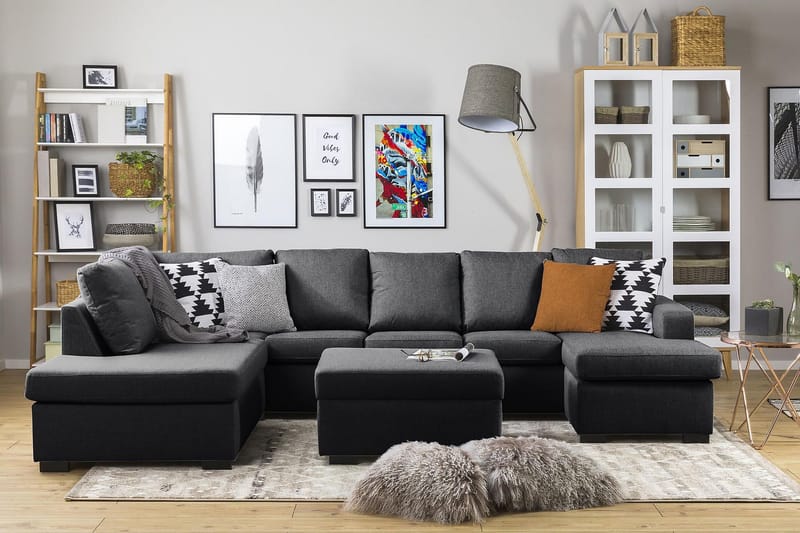 Crazy 5-istuttava Vasenkätinen U-muotoinen Sohva Divaanilla ja Divaanituolilla Kankaalla - Tummanharmaa - Huonekalut - Sohva - U-Sohva