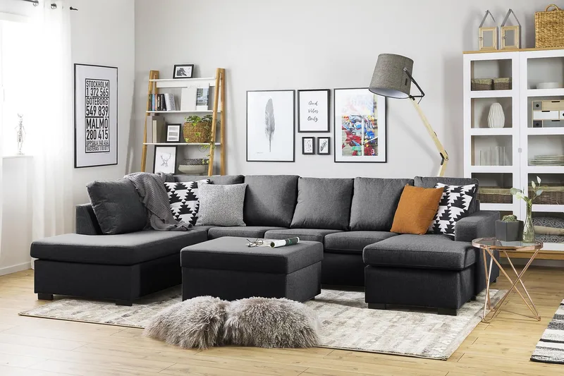 Crazy 5-istuttava Vasenkätinen U-muotoinen Sohva Divaanilla ja Divaanituolilla Kankaalla - Tummanharmaa - Huonekalut - Sohva - U-Sohva