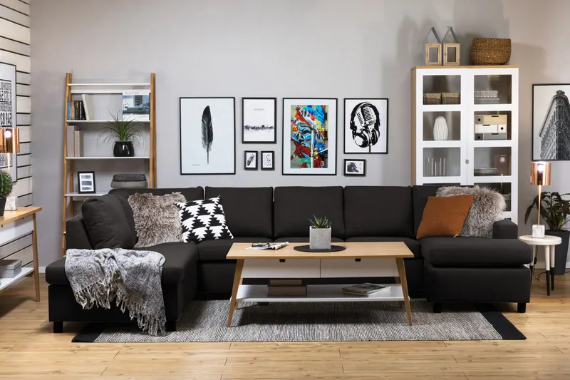 Crazy 5-istuttava Vasenkätinen U-muotoinen X-Large Sohva Divaanilla ja Divaanituolilla Kankaalla - Antrasiitti - Huonekalut - Sohva - U-Sohva