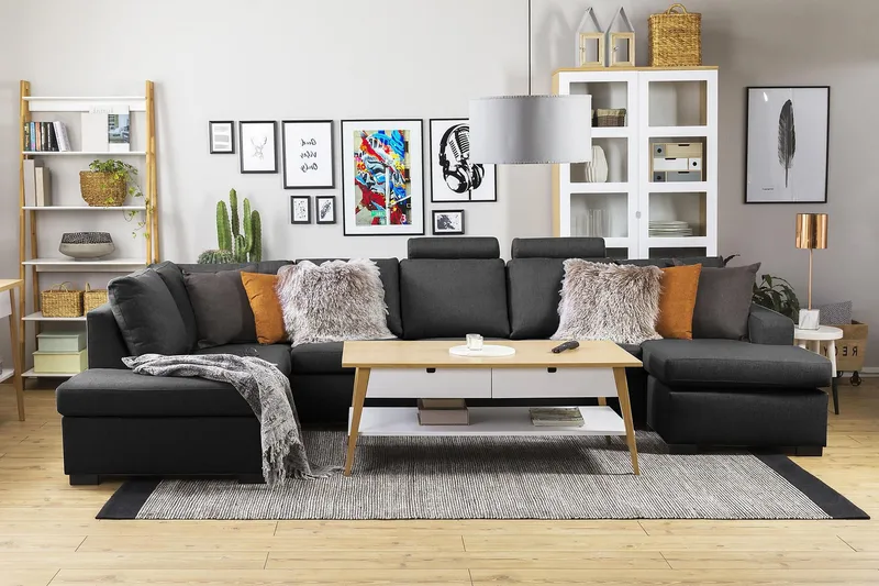 Crazy 5-istuttava Vasenkätinen U-muotoinen X-Large Sohva Divaanilla ja Divaanituolilla Kankaalla - Antrasiitti - Huonekalut - Sohva - U-Sohva