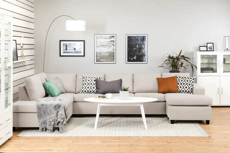 Crazy 5-istuttava Vasenkätinen U-muotoinen X-Large Sohva Divaanilla ja Divaanituolilla Kankaalla - Beige - Huonekalut - Sohva - U-Sohva