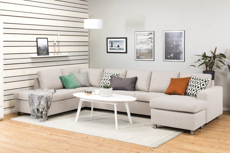 Crazy 5-istuttava Vasenkätinen U-muotoinen X-Large Sohva Divaanilla ja Divaanituolilla Kankaalla - Beige - Huonekalut - Sohva - Divaanisohva