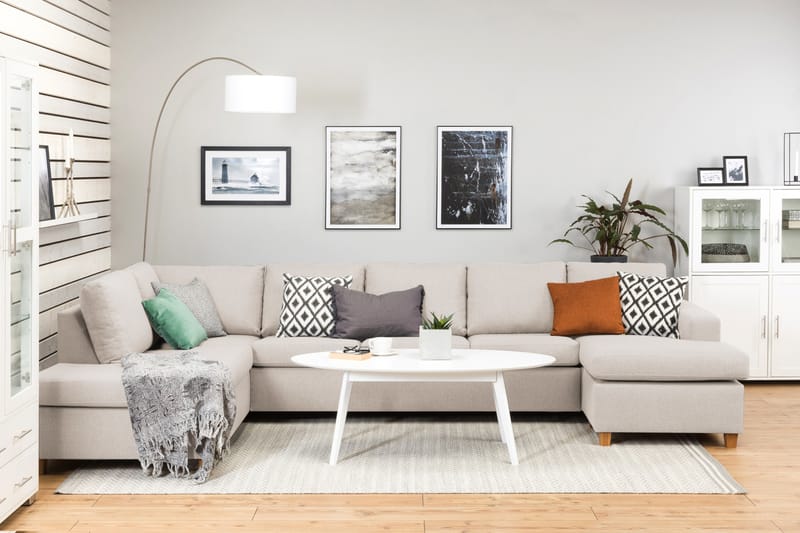 Crazy 5-istuttava Vasenkätinen U-muotoinen X-Large Sohva Divaanilla ja Divaanituolilla Kankaalla - Beige - Huonekalut - Sohva - Divaanisohva