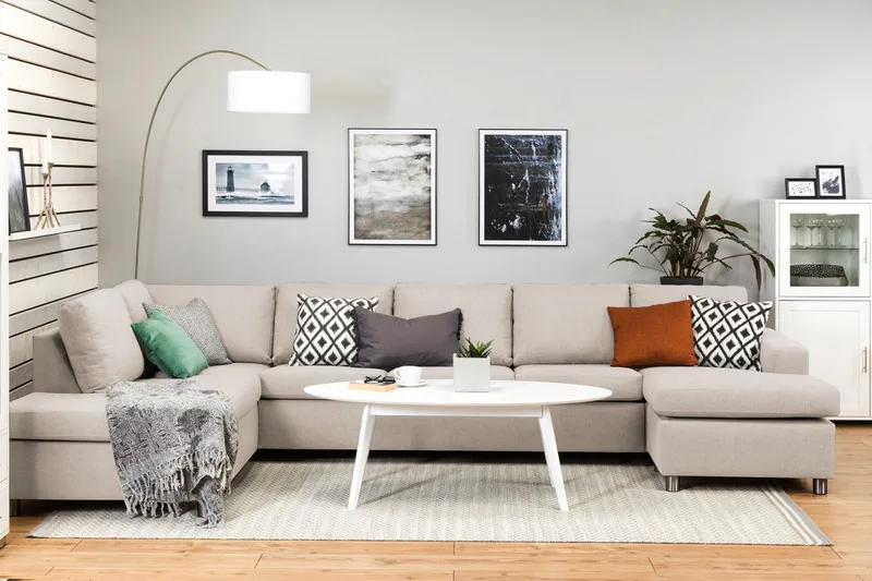 Crazy 5-istuttava Vasenkätinen U-muotoinen X-Large Sohva Divaanilla ja Divaanituolilla Kankaalla - Beige - Huonekalut - Sohva - U-Sohva