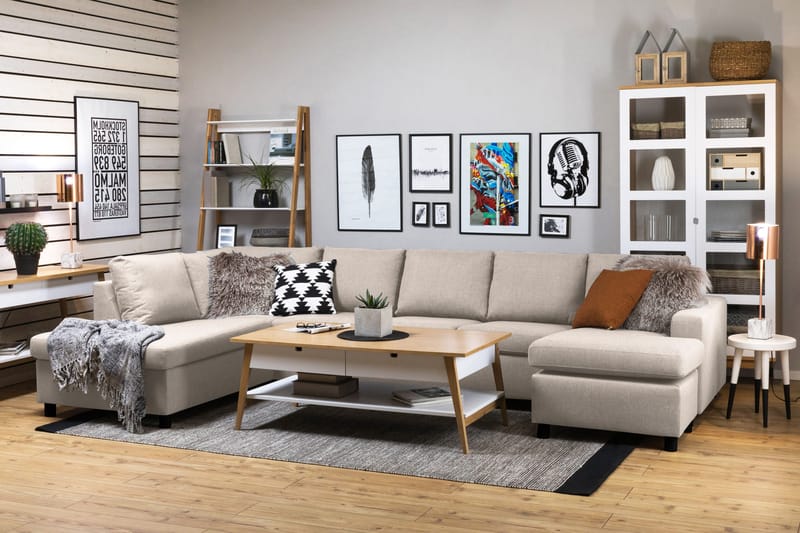 Crazy 5-istuttava Vasenkätinen U-muotoinen X-Large Sohva Divaanilla ja Divaanituolilla Kankaalla - Beige - Huonekalut - Sohva - U-Sohva