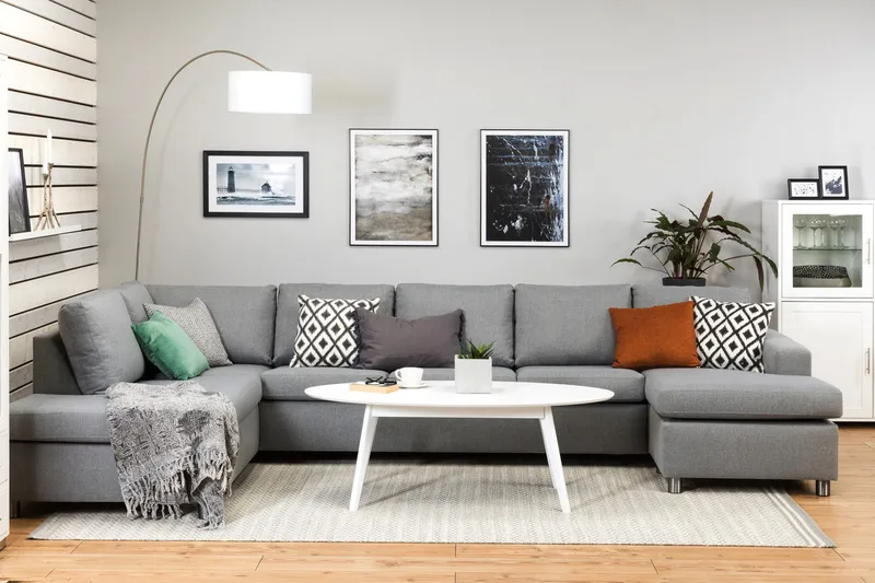 Crazy 5-istuttava Vasenkätinen U-muotoinen X-Large Sohva Divaanilla ja Divaanituolilla Kankaalla - Harmaa - Huonekalut - Sohva - U-Sohva