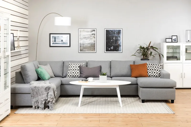 Crazy 5-istuttava Vasenkätinen U-muotoinen X-Large Sohva Divaanilla ja Divaanituolilla Kankaalla - Harmaa - Huonekalut - Sohva - U-Sohva