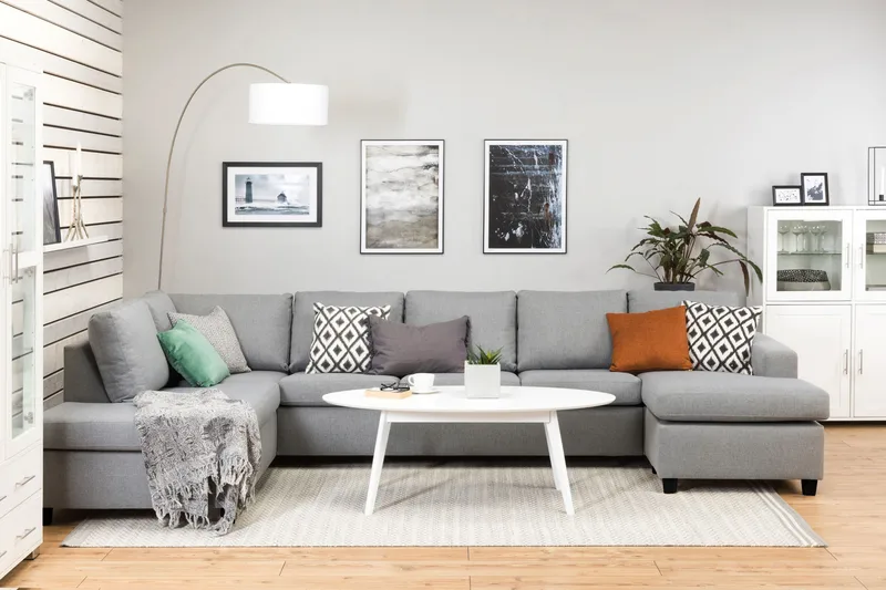 Crazy 5-istuttava Vasenkätinen U-muotoinen X-Large Sohva Divaanilla ja Divaanituolilla Kankaalla - Harmaa - Huonekalut - Sohva - U-Sohva