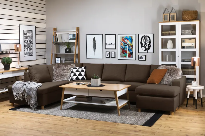 Crazy 5-istuttava Vasenkätinen U-muotoinen X-Large Sohva Divaanilla ja Divaanituolilla Kankaalla - Ruskea - Huonekalut - Sohva - U-Sohva