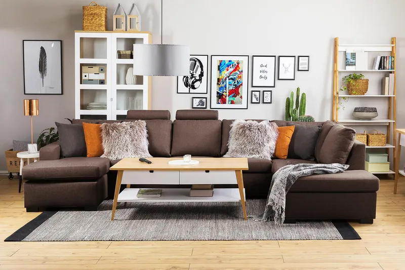 Crazy 5-istuttava Vasenkätinen U-muotoinen X-Large Sohva Divaanilla ja Divaanituolilla Kankaalla - Ruskea - Huonekalut - Sohva - U-Sohva