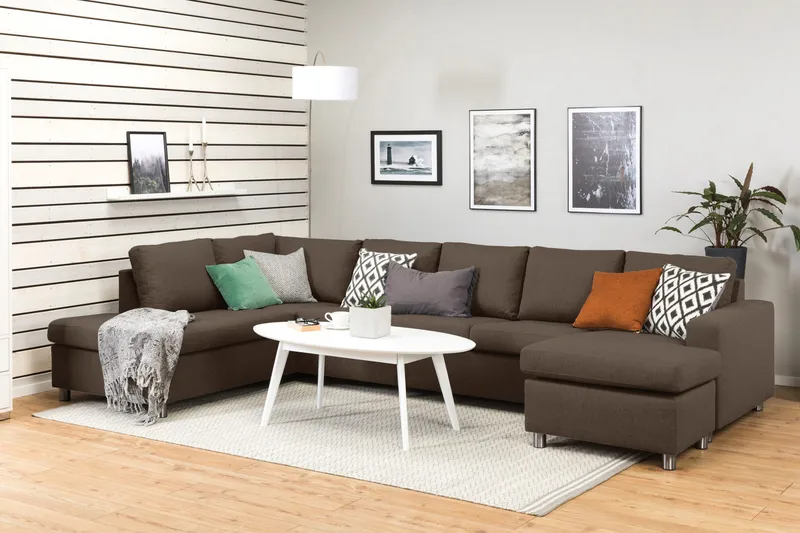 Crazy 5-istuttava Vasenkätinen U-muotoinen X-Large Sohva Divaanilla ja Divaanituolilla Kankaalla - Ruskea - Huonekalut - Sohva - U-Sohva