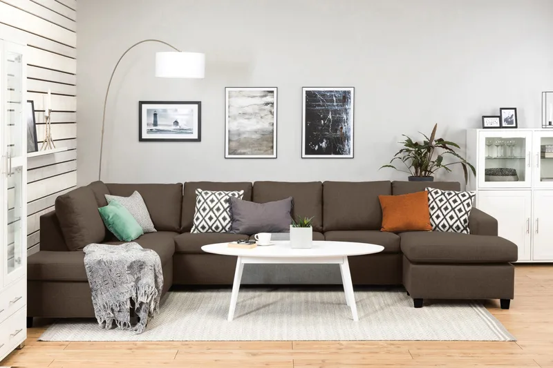 Crazy 5-istuttava Vasenkätinen U-muotoinen X-Large Sohva Divaanilla ja Divaanituolilla Kankaalla - Ruskea - Huonekalut - Sohva - U-Sohva