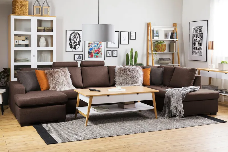 Crazy 5-istuttava Vasenkätinen U-muotoinen X-Large Sohva Divaanilla ja Divaanituolilla Kankaalla - Ruskea - Huonekalut - Sohva - U-Sohva