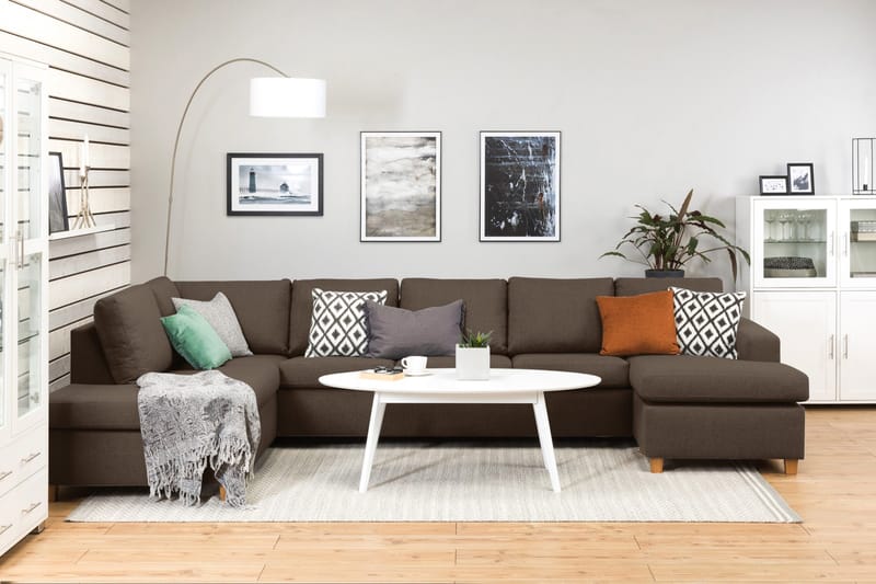 Crazy 5-istuttava Vasenkätinen U-muotoinen X-Large Sohva Divaanilla ja Divaanituolilla Kankaalla - Ruskea - Huonekalut - Sohva - U-Sohva