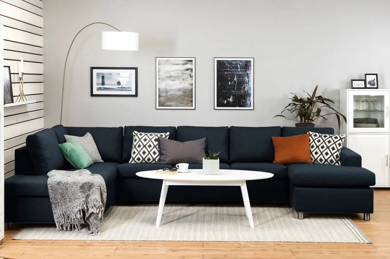 Crazy 5-istuttava Vasenkätinen U-muotoinen X-Large Sohva Divaanilla ja Divaanituolilla Kankaalla - Sininen - Huonekalut - Sohva - U-Sohva