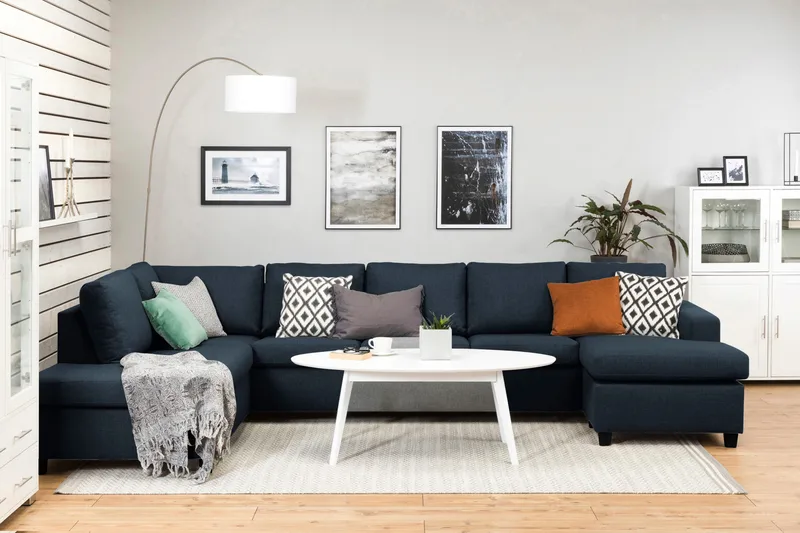 Crazy 5-istuttava Vasenkätinen U-muotoinen X-Large Sohva Divaanilla ja Divaanituolilla Kankaalla - Sininen - Huonekalut - Sohva - U-Sohva