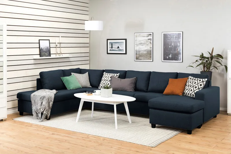 Crazy 5-istuttava Vasenkätinen U-muotoinen X-Large Sohva Divaanilla ja Divaanituolilla Kankaalla - Sininen - Huonekalut - Sohva - U-Sohva