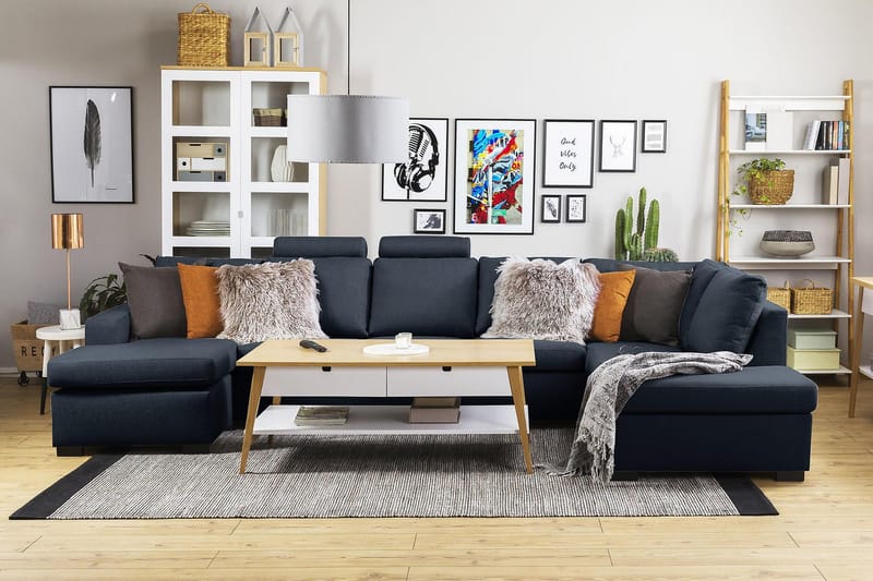 Crazy 5-istuttava Vasenkätinen U-muotoinen X-Large Sohva Divaanilla ja Divaanituolilla Kankaalla - Sininen - Huonekalut - Sohva - U-Sohva