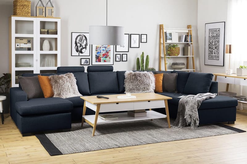 Crazy 5-istuttava Vasenkätinen U-muotoinen X-Large Sohva Divaanilla ja Divaanituolilla Kankaalla - Sininen - Huonekalut - Sohva - U-Sohva