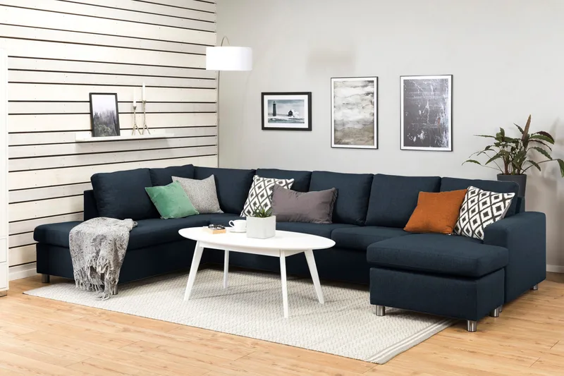 Crazy 5-istuttava Vasenkätinen U-muotoinen X-Large Sohva Divaanilla ja Divaanituolilla Kankaalla - Sininen - Huonekalut - Sohva - U-Sohva
