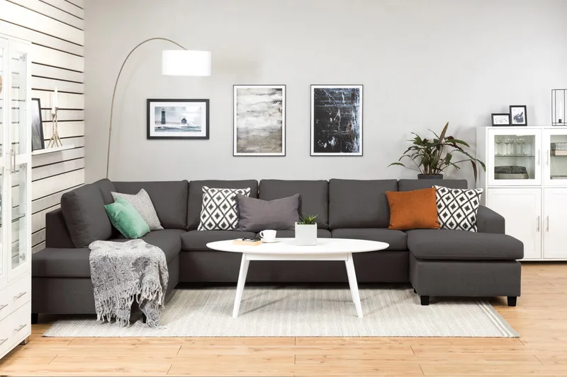 Crazy 5-istuttava Vasenkätinen U-muotoinen X-Large Sohva Divaanilla ja Divaanituolilla Kankaalla - Tummanharmaa - Huonekalut - Sohva - U-Sohva