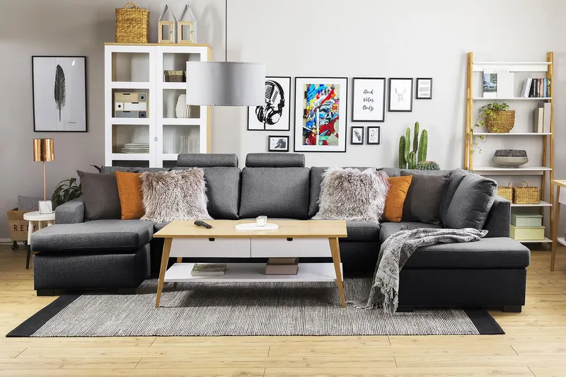 Crazy 5-istuttava Vasenkätinen U-muotoinen X-Large Sohva Divaanilla ja Divaanituolilla Kankaalla - Tummanharmaa - Huonekalut - Sohva - U-Sohva