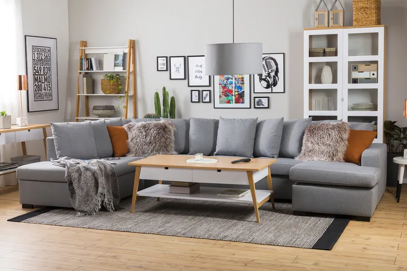 Crazy 5-istuttava Vasenkätinen U-muotoinen X-Large Sohva Divaanilla ja Schäslongilla Kankaalla sis. Kuorityynyt - Harmaa - Huonekalut - Sohva - U-Sohva