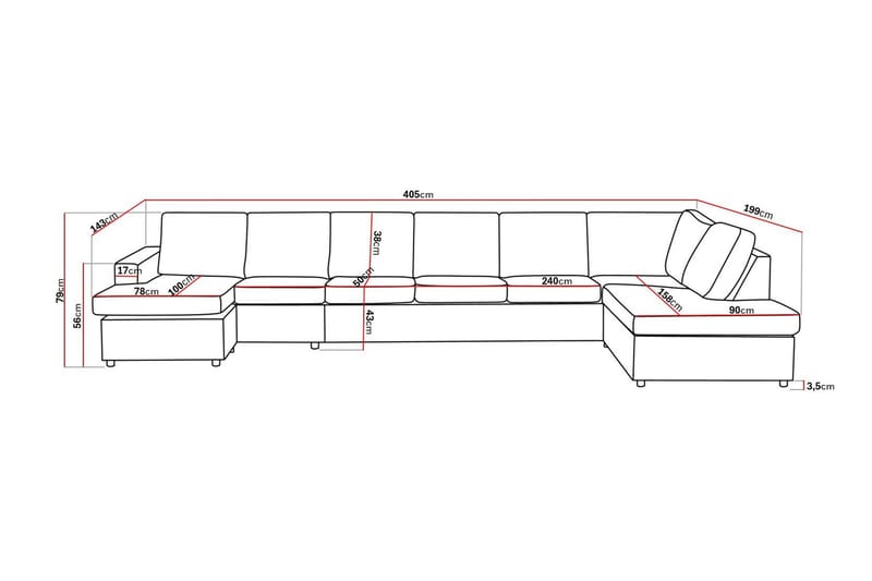 Crazy 6-istuttava Oikeakätinen U-muotoinen XX-Large Sohva Divaanilla ja Divaanituolilla Kankaalla - Antrasiitti - Huonekalut - Sohva - U-Sohva