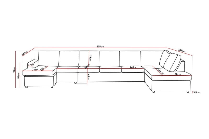 Crazy 6-istuttava Oikeakätinen U-muotoinen XX-Large Sohva Divaanilla ja Divaanituolilla Kankaalla - Antrasiitti - Huonekalut - Sohva - U-Sohva