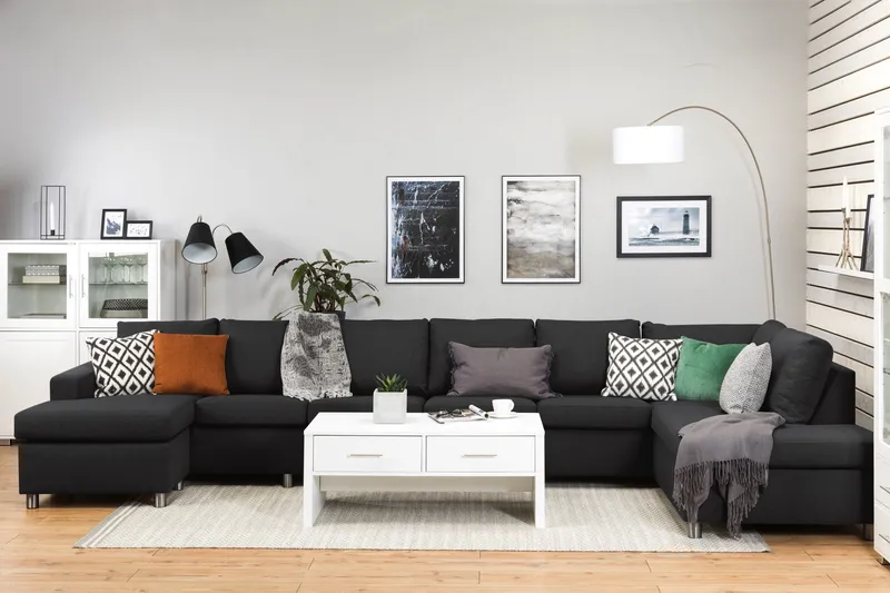 Crazy 6-istuttava Oikeakätinen U-muotoinen XX-Large Sohva Divaanilla ja Divaanituolilla Kankaalla - Antrasiitti - Huonekalut - Sohva - U-Sohva