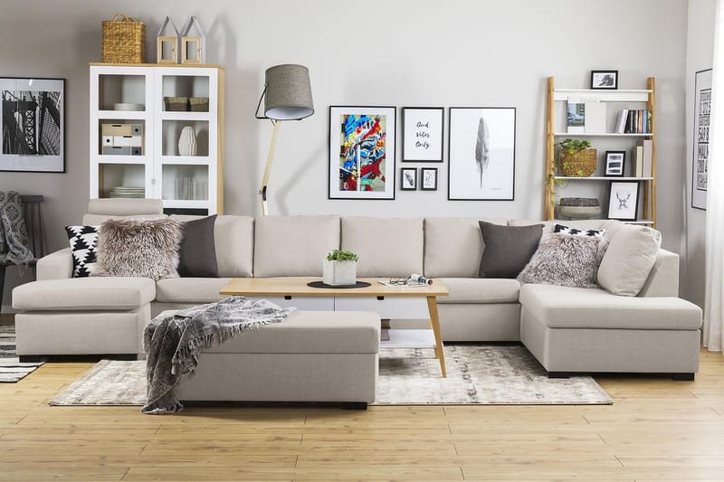 Crazy 6-istuttava Oikeakätinen U-muotoinen XX-Large Sohva Divaanilla ja Divaanituolilla Kankaalla - Beige - Huonekalut - Sohva - Divaanisohva
