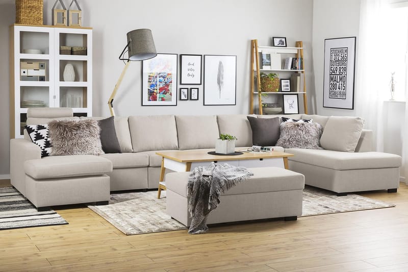 Crazy 6-istuttava Oikeakätinen U-muotoinen XX-Large Sohva Divaanilla ja Divaanituolilla Kankaalla - Beige - Huonekalut - Sohva - Divaanisohva