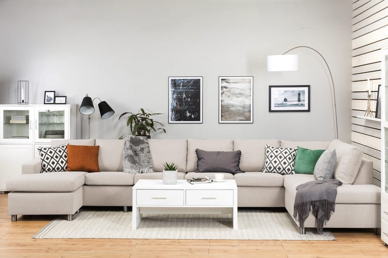 Crazy 6-istuttava Oikeakätinen U-muotoinen XX-Large Sohva Divaanilla ja Divaanituolilla Kankaalla - Beige - Huonekalut - Sohva - U-Sohva