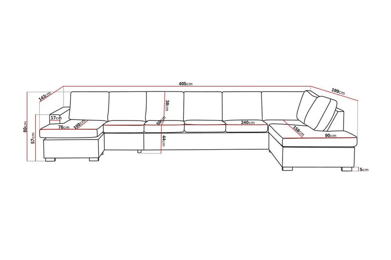 Crazy 6-istuttava Oikeakätinen U-muotoinen XX-Large Sohva Divaanilla ja Divaanituolilla Kankaalla - Beige - Huonekalut - Sohva - U-Sohva