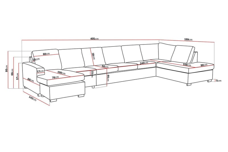 Crazy 6-istuttava Oikeakätinen U-muotoinen XX-Large Sohva Divaanilla ja Divaanituolilla Kankaalla - Beige - Huonekalut - Sohva - U-Sohva