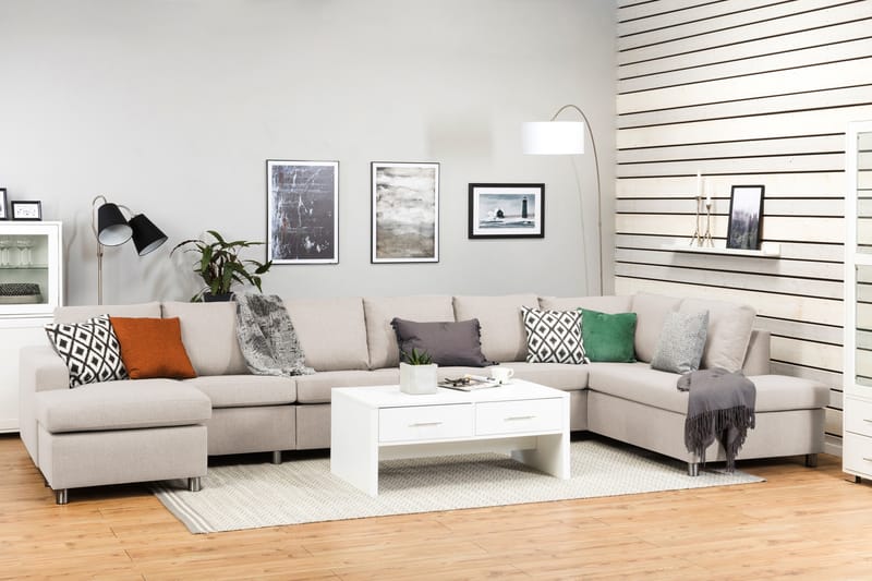 Crazy 6-istuttava Oikeakätinen U-muotoinen XX-Large Sohva Divaanilla ja Divaanituolilla Kankaalla - Beige - Huonekalut - Sohva - Divaanisohva