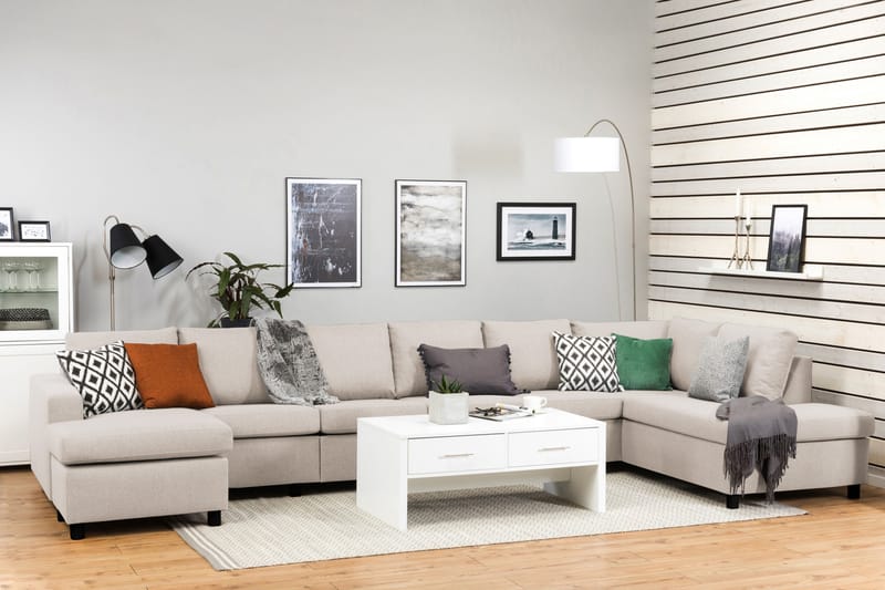 Crazy 6-istuttava Oikeakätinen U-muotoinen XX-Large Sohva Divaanilla ja Divaanituolilla Kankaalla - Beige - Huonekalut - Sohva - Divaanisohva