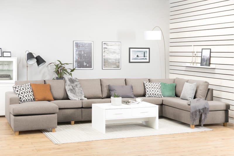Crazy 6-istuttava Oikeakätinen U-muotoinen XX-Large Sohva Divaanilla ja Divaanituolilla Kankaalla - Beige - Huonekalut - Sohva - Divaanisohva